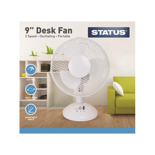 9in Oscillating Desk Fan    white