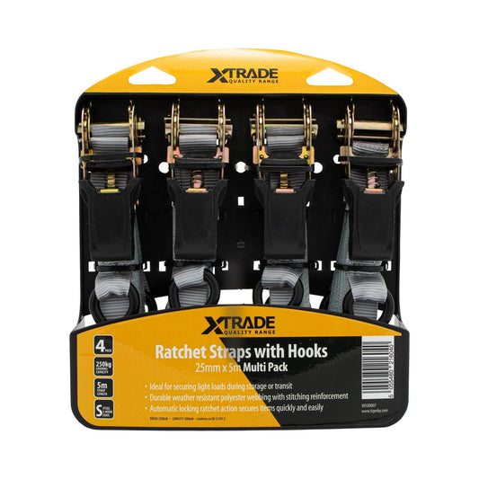 5m Ratchet Strap Hook Set x4 Pack x 25mm X0500007