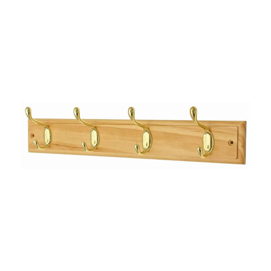 Headbourne - 4 Hook Hookrail Pine and Brass Coat Hooks | Snape & Sons