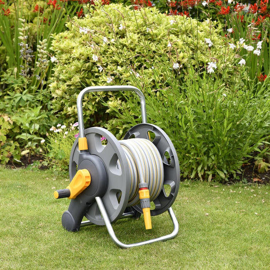 Hozelock 2-in-1 Open Reel + 25m Hose and FREE FITTINGS Hose Reels | Snape & Sons