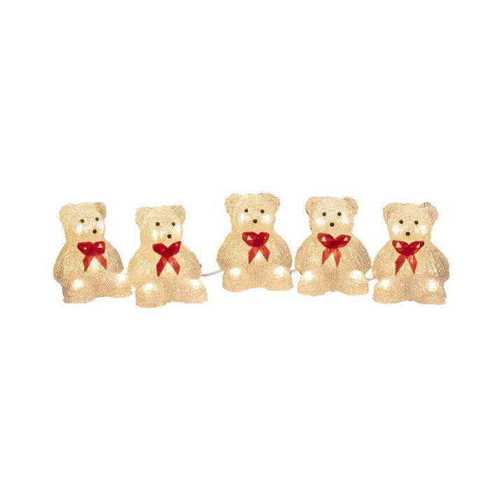 Kontsmide - Acrylic Bears With Red Bows 5 Piece Household Christmas Decorations | Snape & Sons