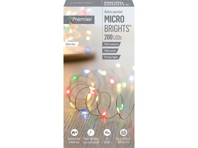 Premier Decorations - 200 LED Multi-Coloured Micro Brights Battery LED Fairy Lights | Snape & Sons