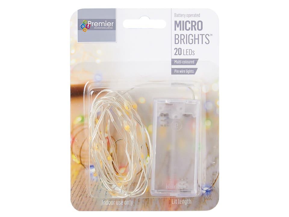 Premier Decorations - Indoor Pinwire 20 LED Multi Coloured Battery LED Fairy Lights | Snape & Sons
