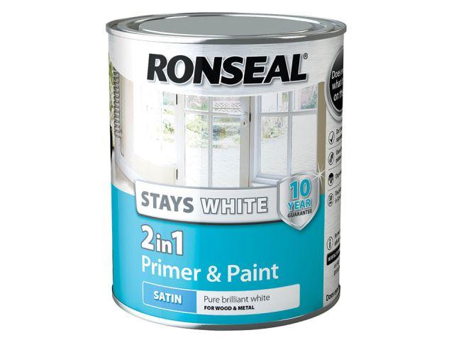 Ronseal - Stays White 2-in-1 Primer & Paint Satin 750ml Interior Wood & Metal Paints | Snape & Sons