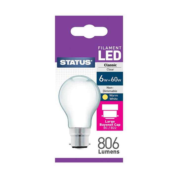 Status - 6W Filament LED GLS Pearl B22/BC 806lm GLS Bulbs | Snape & Sons