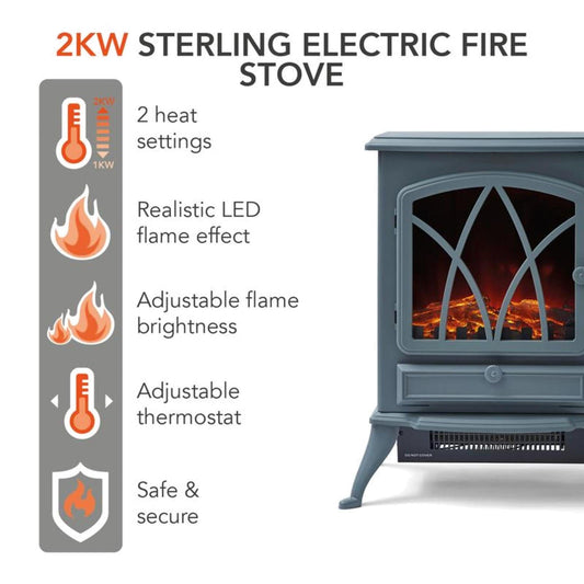 Warmlite Sterling Grey Electric Stove 2kW Electric Stoves | Snape & Sons