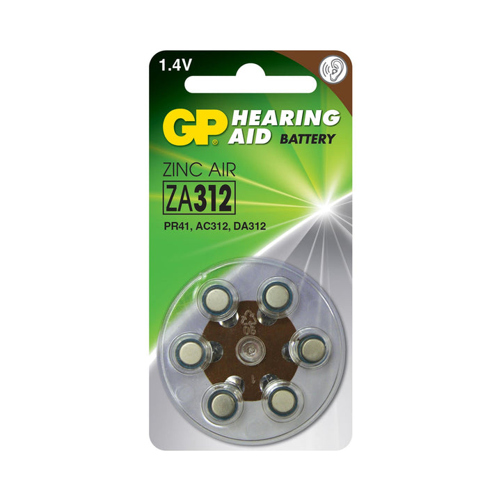 E312 Brown Hearing Aid Battery x6 Pack