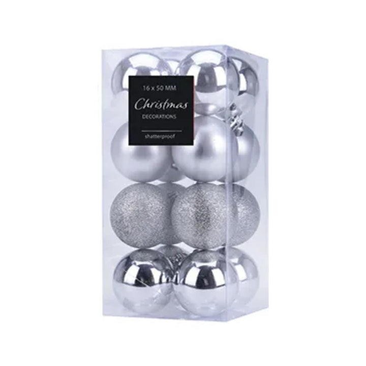 Silver Assorted Finish Baubles 16 Pack