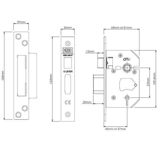 StrongBOLT 2200S BS 5 Lever 81mm Sashlock Chrome