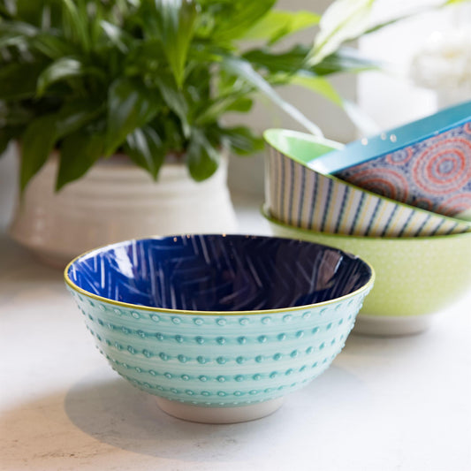 Glazed Stoneware Bowl Leafy Indigo