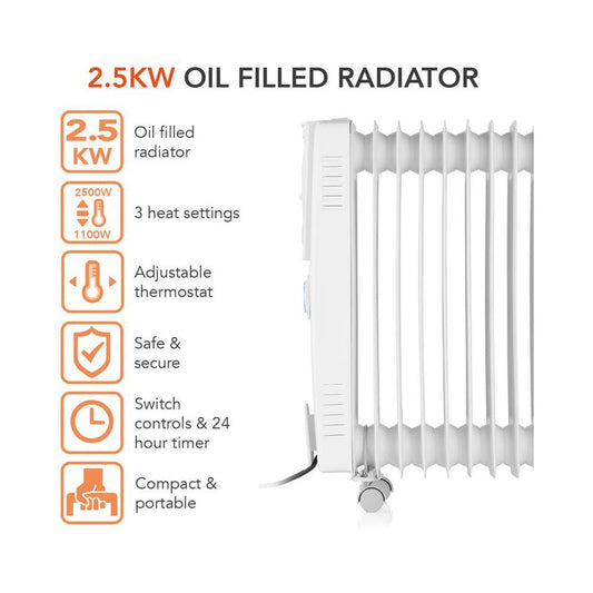 2.5kW 11 Fin Oil Filled Radiator with Timer