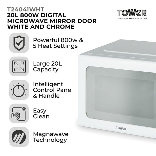 Digital 800W White Mirror Microwave