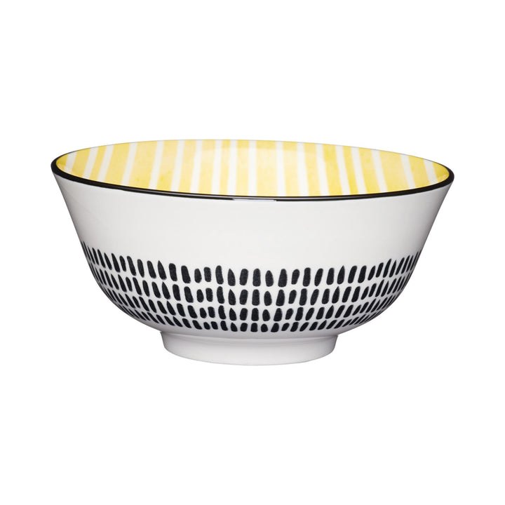 Glazed Stoneware Bowl Yellow Stripe