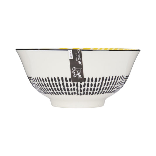 Glazed Stoneware Bowl Yellow Stripe