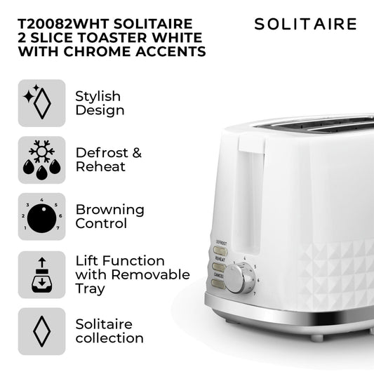 Solitaire White 2 Slice Toaster