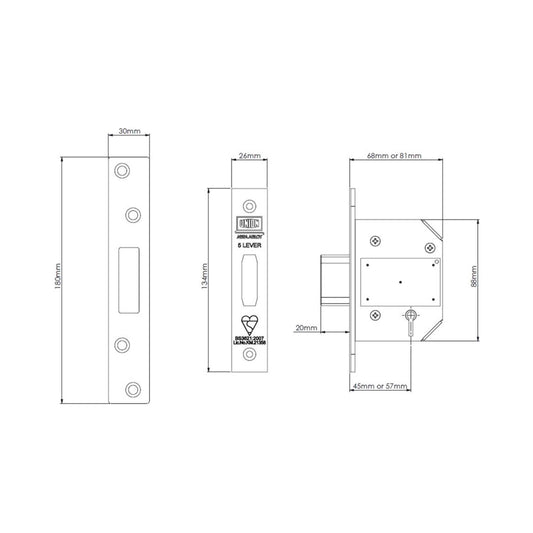 StrongBOLT 2100S BS 5 Lever 81mm Deadlock Chrome