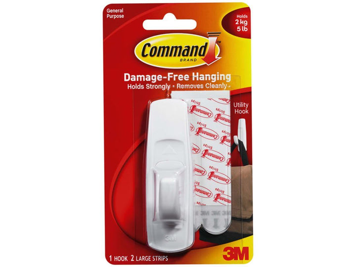 3M - Damage-Free Large Command Hooks White x 1 Self Adhesive Hooks | Snape & Sons