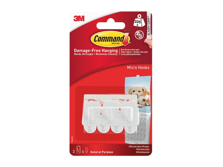 3M - Damage-Free Micro Command Hooks White x3 Self Adhesive Hooks | Snape & Sons