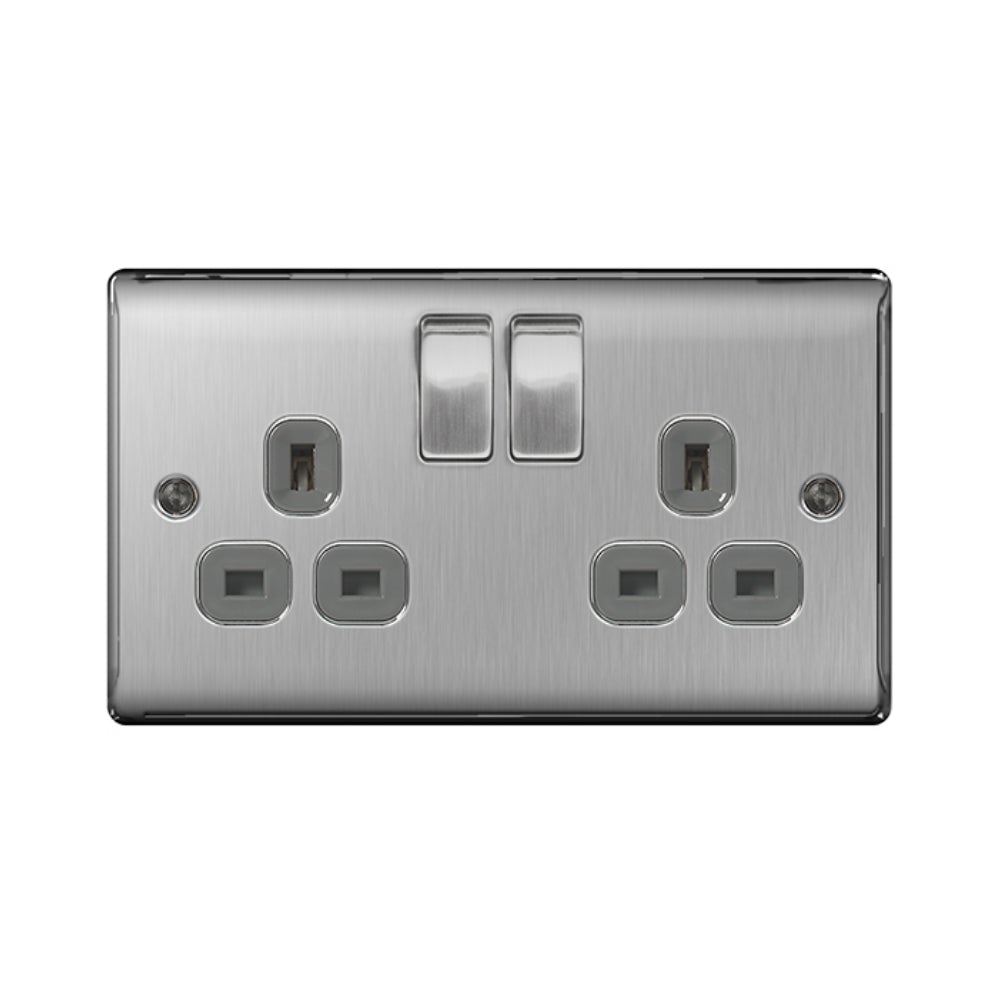 BG Electrical - Nexus Satin Switched Double Socket Plate Switched Socket Plates | Snape & Sons