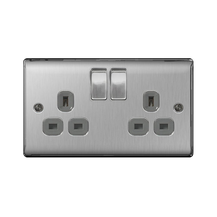 BG Electrical - Nexus Satin Switched Double Socket Plate Switched Socket Plates | Snape & Sons