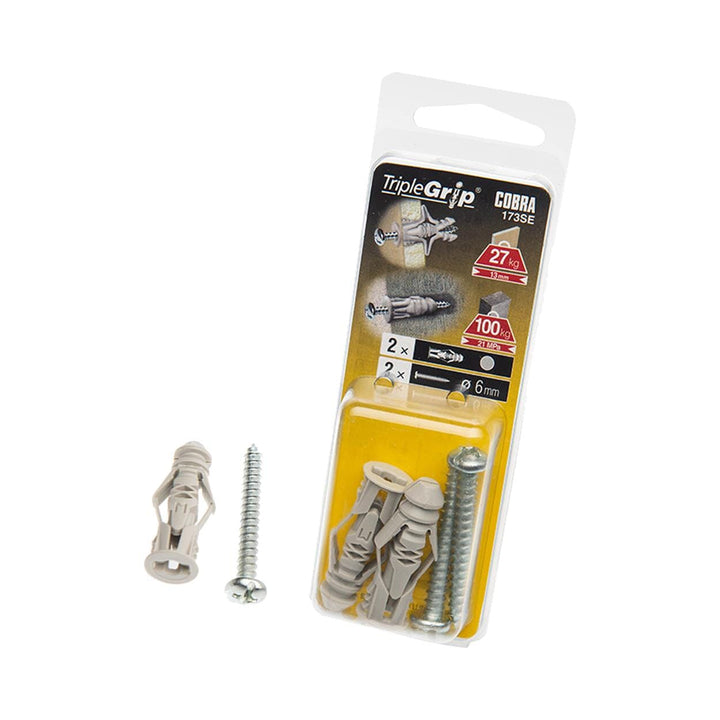 Cobra - TripleGrip 6mm Universal Wall Fixings Twin Pack Wall Plugs | Snape & Sons