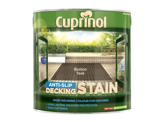 Cuprinol - AntiSlip Deck Stain Boston Teak 2.5L Decking Care | Snape & Sons