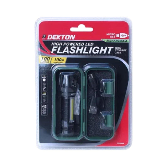 Dekton Tools Rechargeable LED Torch with Case Torches | Snape & Sons