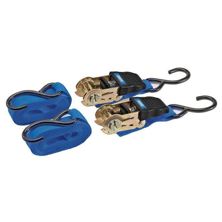 Draper Tools - 4.5m Hooked Ratchet Tie-Downs x2 Straps & Tie-Downs | Snape & Sons