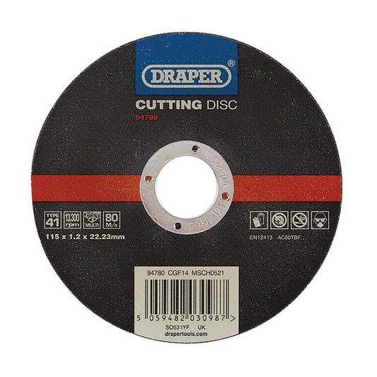 Draper Tools - Multi-Purpose Cutting Off Disc 115mm x 1.2mm Blades | Snape & Sons