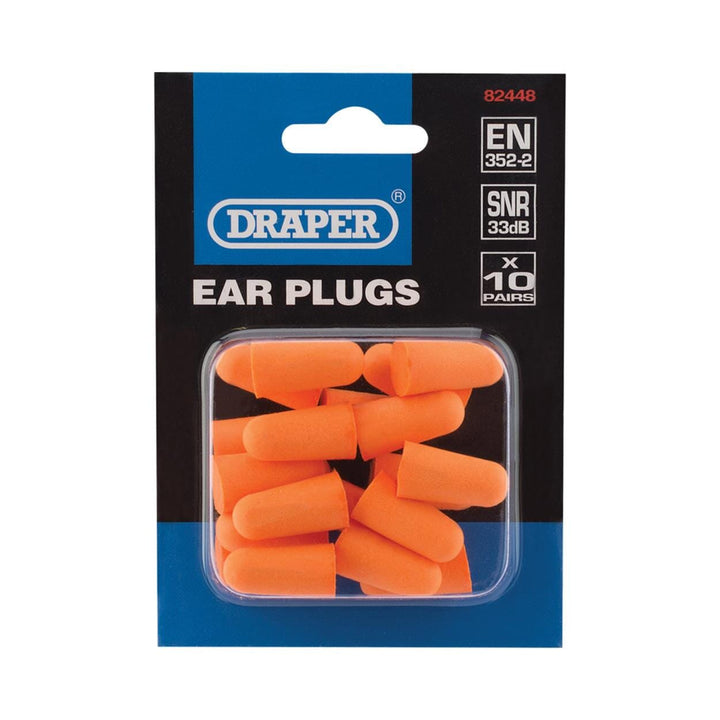 Draper Tools - PU Foam Ear Plugs x10 Pair Pack Workwear | Snape & Sons