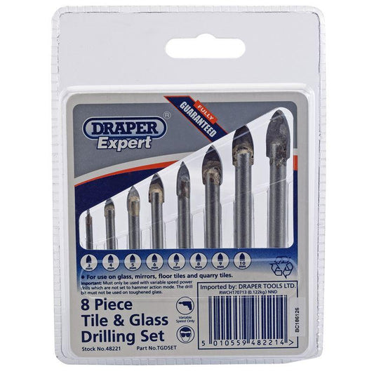 Draper Tools - Tile and Glass Drilling Set (8 Piece) Drill Bit Sets | Snape & Sons
