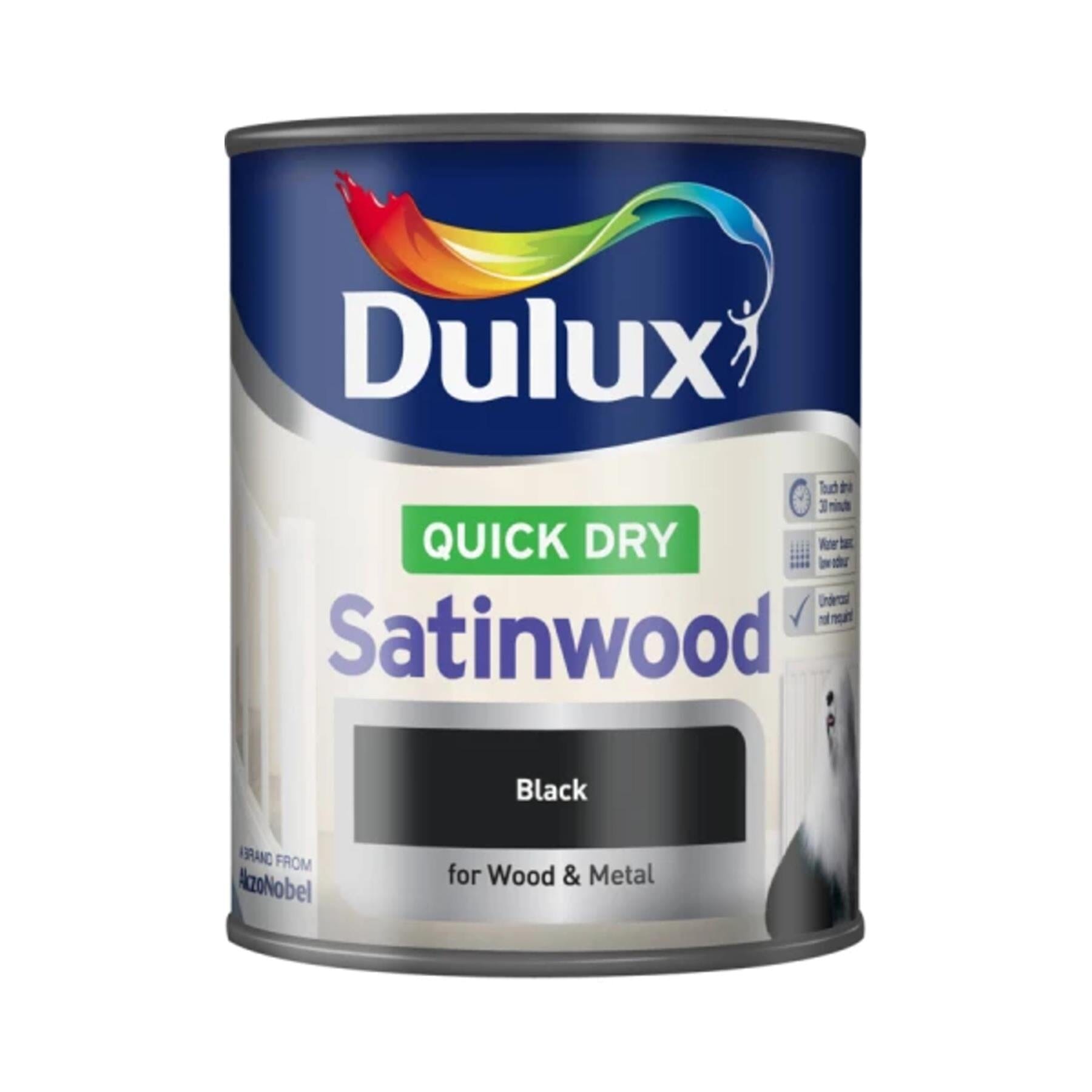 Dulux Quick Dry Satinwood Black 750ml Wood & Metal Paints | Snape & Sons