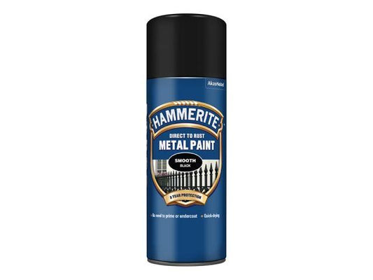 Hammerite Paints - Direct to Rust Aerosol Smooth Black 400ml Metal Paints | Snape & Sons