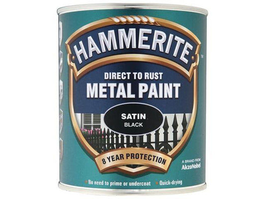 Hammerite Paints - Direct To Rust Metal Paint Satin Black 750ml Metal Paints | Snape & Sons