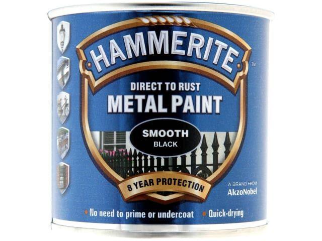 Hammerite Paints - Direct To Rust Metal Paint Smooth Black 250ml Metal Paints | Snape & Sons