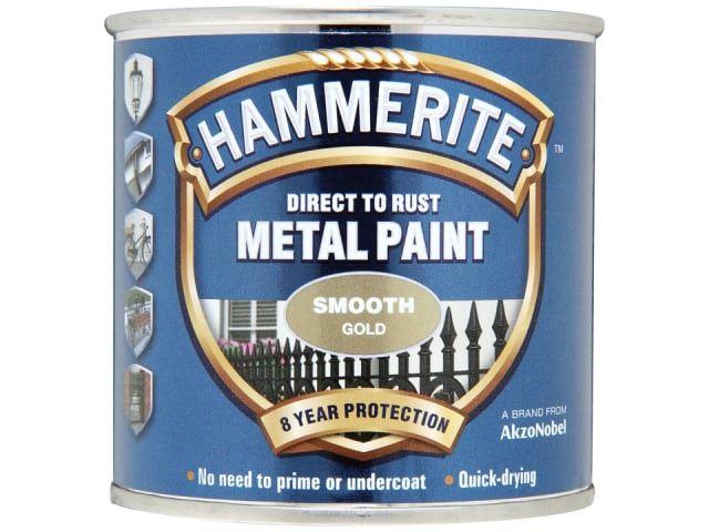 Hammerite Paints - Direct To Rust Metal Paint Smooth Gold 250ml Metal Paints | Snape & Sons