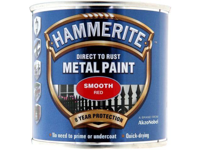 Hammerite Paints - Direct To Rust Metal Paint Smooth Red 250ml Metal Paints | Snape & Sons