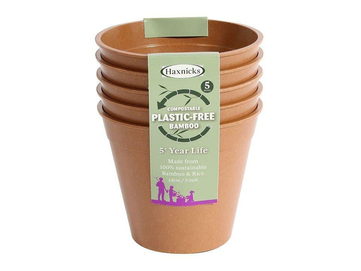 Haxnicks - 5in Bamboo Pots Terracotta x5 Flower Pots | Snape & Sons