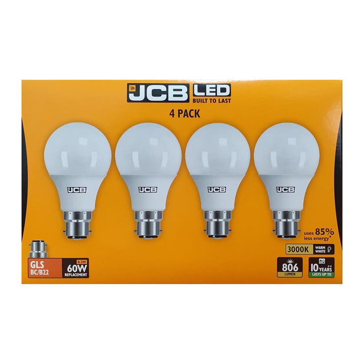 JCB - 8.2W LED GLS Pearl B22/BC x4 GLS Bulbs | Snape & Sons