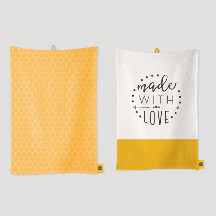 Kitchen Pantry - Twin Tea Towel Pack - Yellow Honeycomb & Storm Tea Towels | Snape & Sons