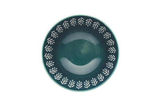 Glazed Stoneware Bowl Folk Jade