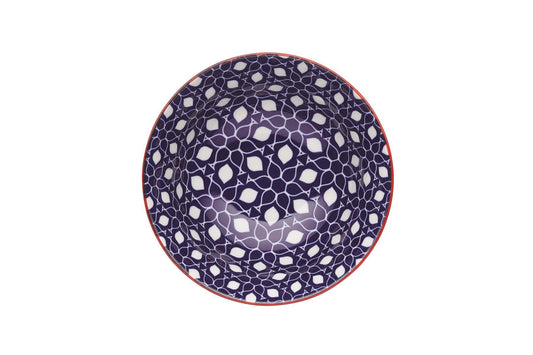 Glazed Stoneware Bowl Geometric Floral
