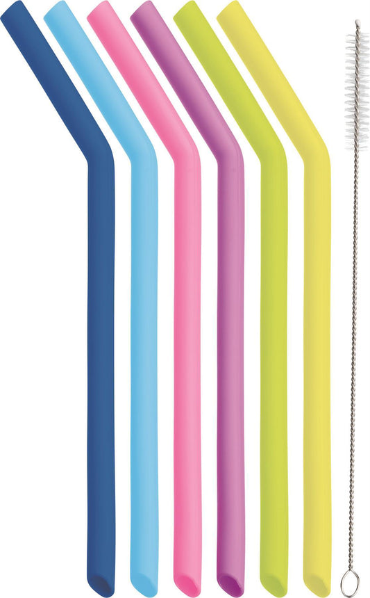 KitchenCraft - Six Silicone Straws with Cleaning Brush Drinks Straws | Snape & Sons