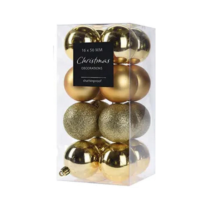 Koopman - Gold Assorted Finish Baubles 16 Pack Tree Decorations | Snape & Sons
