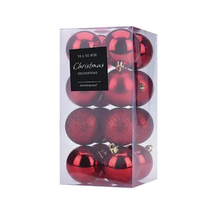 Koopman - Red Assorted Finish Baubles 16 Pack Tree Decorations | Snape & Sons