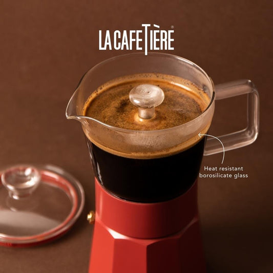 La Cafetiere - Verona Red 6 Cup Glass Moka Pot Espresso Makers | Snape & Sons