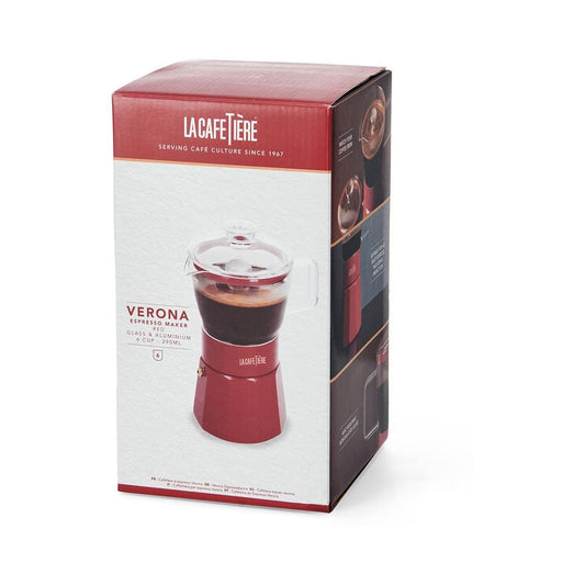 La Cafetiere - Verona Red 6 Cup Glass Moka Pot Espresso Makers | Snape & Sons