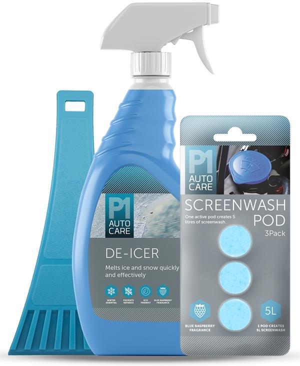 P1 AutoCare - Winter Car Kit - De-Icer with 3 Screenwash Pods + Scraper Car Windscreen De-Icers | Snape & Sons