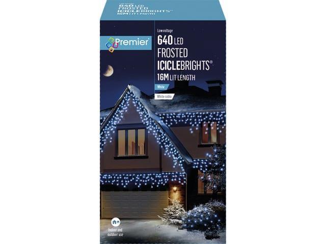 Premier Decorations - 640 LED Frosted White IcicleBrights Mains LED Fairy Lights | Snape & Sons