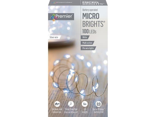 Premier Decorations - Micro Bright 100LED White Battery LED Fairy Lights | Snape & Sons